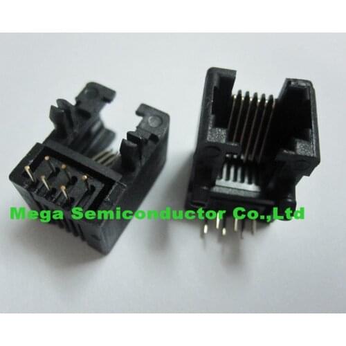RJ11 PCB Modular network jack socket/ LAN plug 5311 6p6c,4p4c, side-entry,90degree black