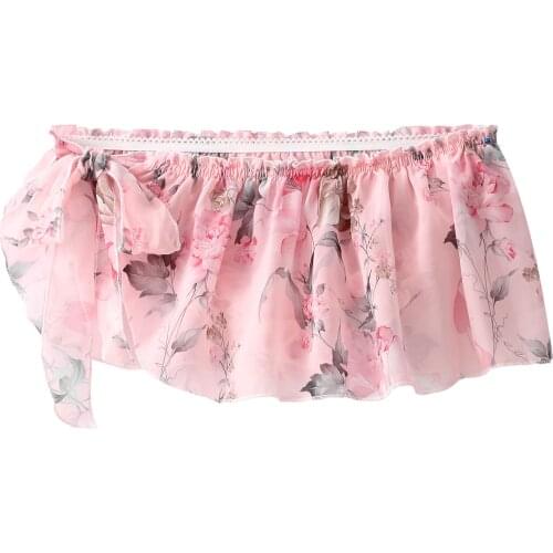 Mens Erotic Lingerie Sissy Gay Underpants Floral Print Chiffon Frilly Ruffle Skirt Side Lace-up High-low Hem Skirted Underwear