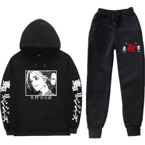 Japanese streetwear Tokyo Revengers Hoodies Sets Men Hoodie Trousers Two-Piece Harajuku Anime Hip Hop Casual Jogging Hooded Suit