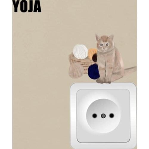 YOJA Cat And Ball Of Wool Light Switch Stickers Decor Fashion Wall Decals PVC 8SS0055