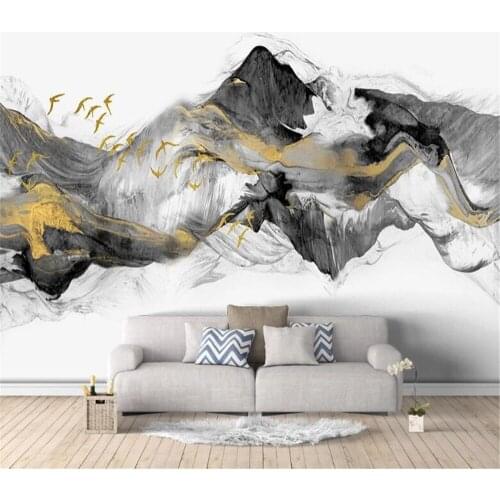 Milofi custom wall wallpaper mural Asuka new Chinese style abstract golden ink landscape TV background wall