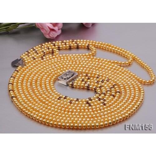 Natural Pearl Jewellery 5-6mm Pink Color 5Rows Freshwater Pearl Necklace Rhinestone Clasp Perfect Women Gift