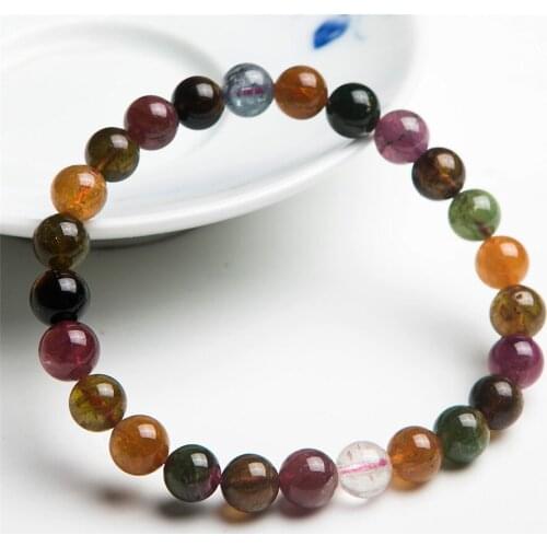 Wholesale 7mm Genuine Colorful Natural Tourmaline Bracelet Healing Crystal Round Bead Stretch Bracelets For Women Female