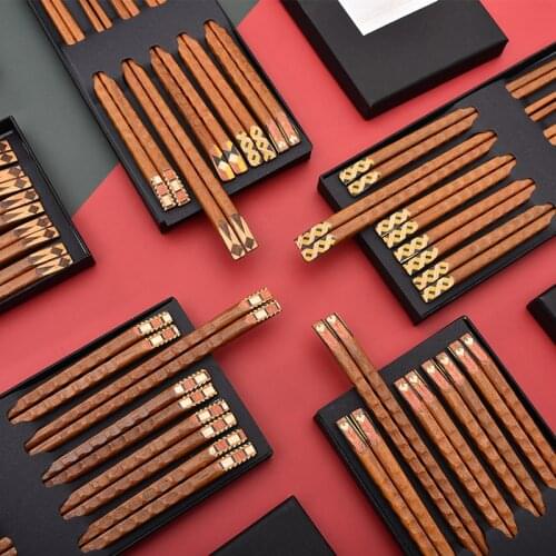 5 Pairs Chopsticks with Gift Box Natural Wood Chopsticks Non Slip Design Dishwasher Safe