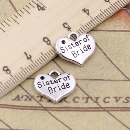 15pcs Charms Heart Sister Of Bride 13x15mm Tibetan Silver Pendants Crafts Making Findings Handmade Antique DIY Jewelry