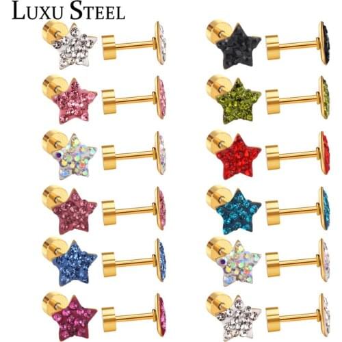 LUXUSTEEL earings fashion jewelry 2020 Star Crystal Stud Earrings Brinco Party 12Pairs Box Stainless Steel Accessories Wholesale