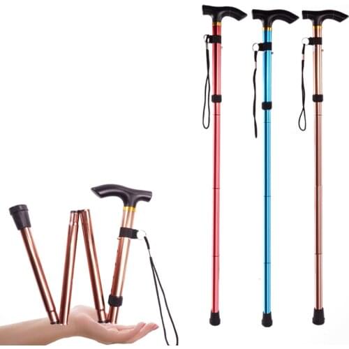 Foldable 5 Section Light Weight Trekking Pole Telescope Walking Cane Aluminium Alloy Anti-slip Adjustable Walking Stick for Hiki