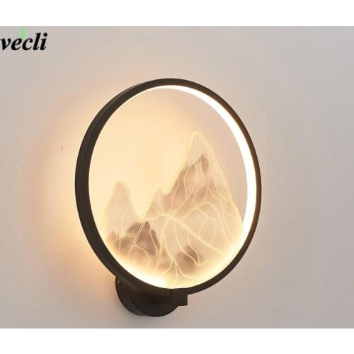 LED Wall Lamp Round Creative Painting Wall Light Modern Black wall Sconce For Living Room Bedside Decoration Fixtures 110V 220V