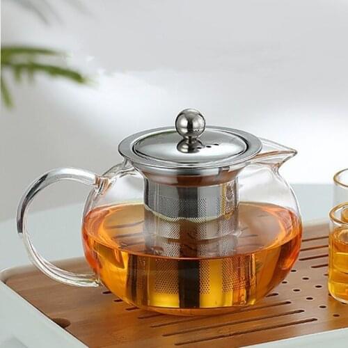 Heat Resistant Glass Teapot With Stainless Steel Infuser Heated Container Tea Pot Good Clear Kettle Square Filter Baskets