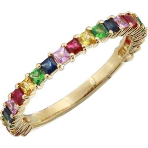 Thin delicate square rainbow cz engagement band rings for women stack stacking Full finger fashion jewelry ring
