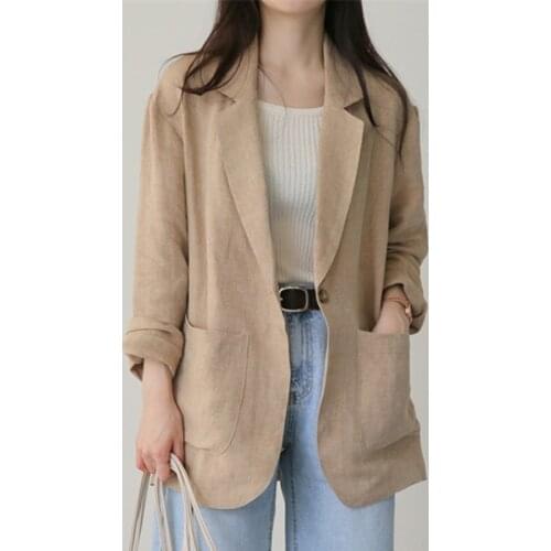 Thin Cotton Linen Suit Women 2021 Spring Summer New British Style Casual Blazer Long Sleeve Jacket Lady Solid Color Fashion Coat