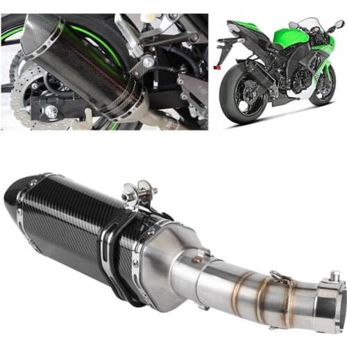 Exhaust System Mid-Pipe + Carbon Fiber Style Slip-On Muffler with DB Killer Fit for Kawasaki Ninja 400 Z400 2018 2019 2020 Motor