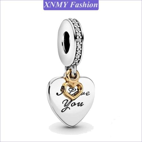 XNMY New Original Silver Color Love You Forever Dangle Charm Fits European Pandora Bracelets Pendant Necklace Heart Love Gift