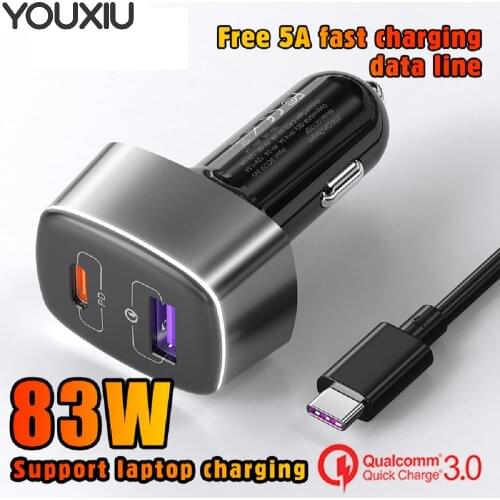 YOUXIU 83W USB Car Charger PD 3.0 + QC 3.0 Fast Charging Car Phone Charger Adapter For MacBook Air Pro iPhone 11 XS Max 7