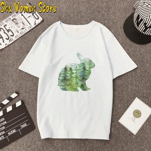 Korean style Kawaii Cartoon Rabbit Tshirt flower Print Women tshirt Casual t shirt Girl Tops Tee Hipster Cute Summer T-shirt