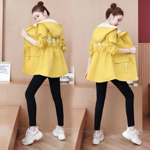 2021Womens Windbreaker Female Spring Autumn New Korean Wild Loose Trench Coat Plus Size Long Coats Hooded Trench Coat Lining W