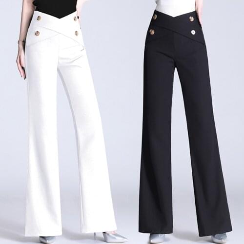 2021 Spring Fall Fashion Women Elegant Double Breasted Wide Leg White Black Pants , Woman Summer Korean Clothes Trousers