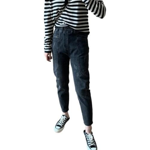 Plus Size Womens High Waist Slim Black Jeans Elastic Waist Denim Ankle Pants