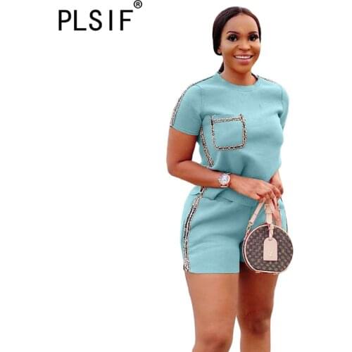 Summer new style women suits o neck pockets design short sleeve tops + striped tight shorts 2 piece set high street outfit