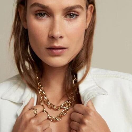 2020 Vintage Punk Fashion Thick Chain Pendant Necklace Exaggeration Bohemian Gold Silver Color Metal Double Layer Necklace Women