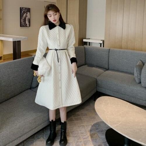 Women Autumn Winter Vintage Cotton Jacket Dress Ladies Fashion Loose Solid Plus Size Clothing Slim Bandage Robes O-Neck Dresses