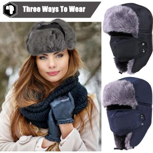 Winter Bomber Hats for Men Women Red Trapper Hat Earflap Warm Thick Hunter Snow Ski Brand Fur Russian Cap Cycling Face Cover Hat