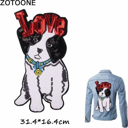 ZOTOONE LOVE White Dog Patches Cartoon Embroidery Sequin Patch for Clothing Sew on DIY Decoration Clothes Sticker Applique Badge