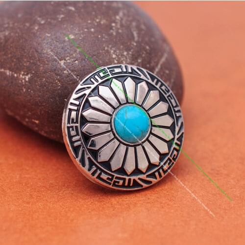 10X 30mm Western Silver Sun Flower Natural Turquoise Leathercraft Hair Accessories Clothing Sewing Shank Button Concho Connector