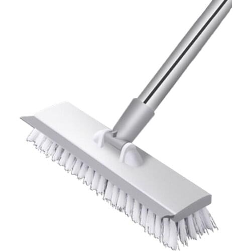 2 In 1 Floor Scrub Brush with Scraper Long Handle Stiff Bristle Scrubber Wall Tub Tile Cleaning Tool for Bathroom