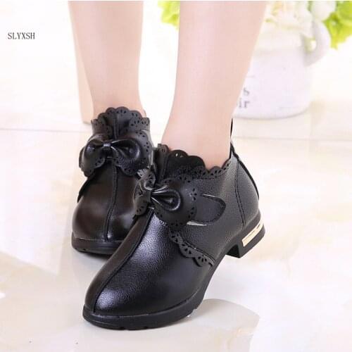 2018 princess shoes Girls Warm Childrens snow boots Girl leather shoes Autumn and winter waterproof kids student shoes