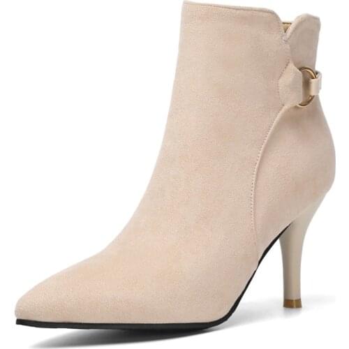 Big Size 9 10 11-17 boots women shoes ankle boots for women ladies boots shoes woman winter Solid color tapered heel