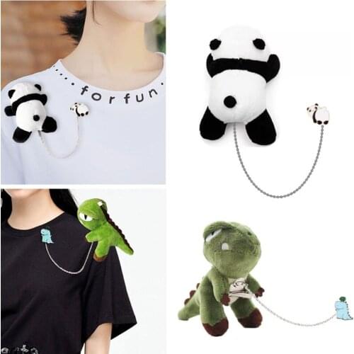Creative Brooch Pin Handmade Felt Cute Panda/Dinosaur Cartoon Animal Brooch Badge Sweater Decoration Plush Toys