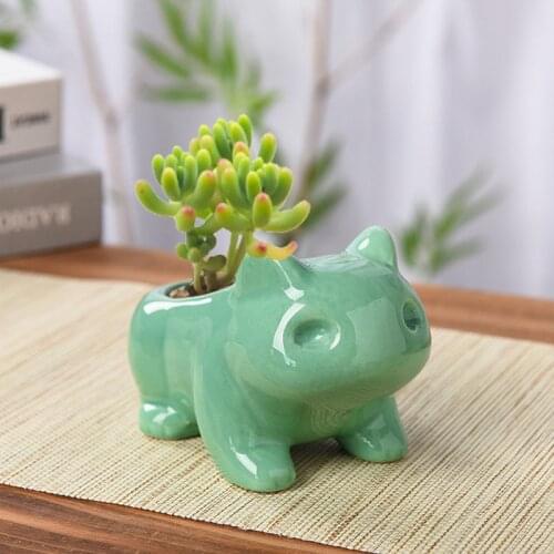Frog Flower Pot Home Garden Decoration Glazed Ceramic Miniature Model Succulent Planter Cute Animal Flowerpots Decoration Crafts