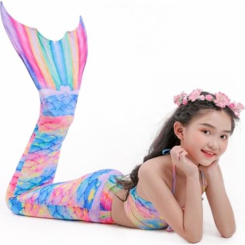 4pcs Girls Mermaid Tails Swimming Dresses Cosplay Costume Beach Swimwear Bikini Little Children Mermaid Swimsuit For Kids Swim
