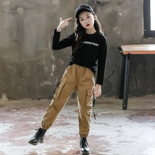 Children Sets Spring Autumn Teenage Girl Sport Loose 2Pcs Set T shirt And Pants Kids Outfits For 4 6 8 10 12 14Year