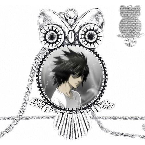 EJ Glaze Death Note L Glass Cabochon Necklace With Women Statement Pendant Owl Necklaces Jewelry For Women High Quality Girls