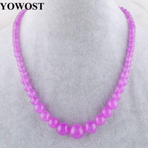 Purple Jades Graduated 6-14mm Round Loose Beads Natural Stone Necklace Jewelry beaded Women chokers necklaces 17.5" QF3014