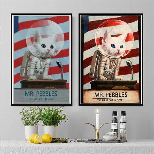 Painting MR PEBBLES The First Cat In Space Poster And Prints Wall Art Canvas Painting Wall Pictures Home Decor quadro plakat