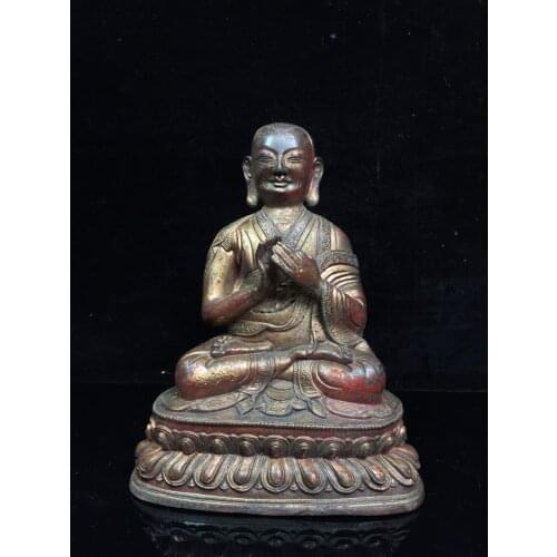 8"Tibet Temple Collection Old Bronze Lacquer Cinnabar Northern Wei Buddha Guru Buddha Buddhist teacher Amitabha Enshrine
