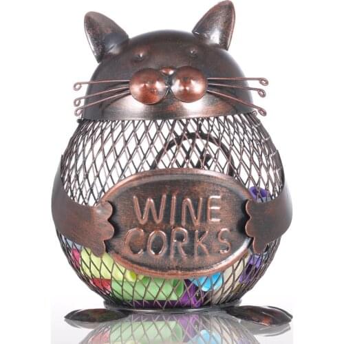 Cat Kitten Money Box Saving Box Wine Cork Container Animal Ornament storage Metal Iron Box Art Practical Crafts Gift Home Decor