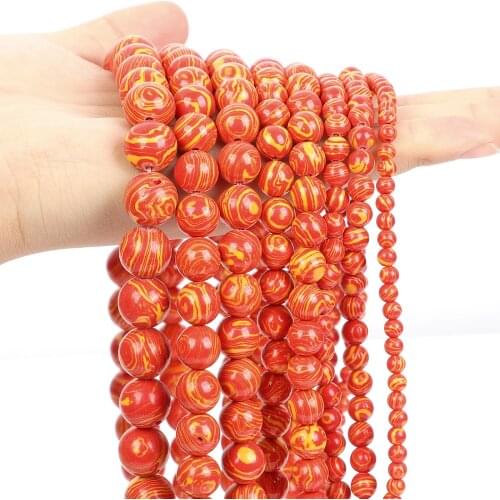 Smooth Red Malachite Stone Orange Round Loose Spacer Beads For Jewelry Making DIY Bracelets Necklace Accessories 4/6/8/10/12
