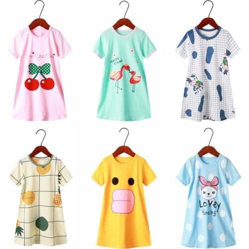 Mother and Daughter Summer Pajamas Parent-child Cartoon Printed Kids Clothes Short-sleeved Home Sleepwear Girls Clothing Dresses