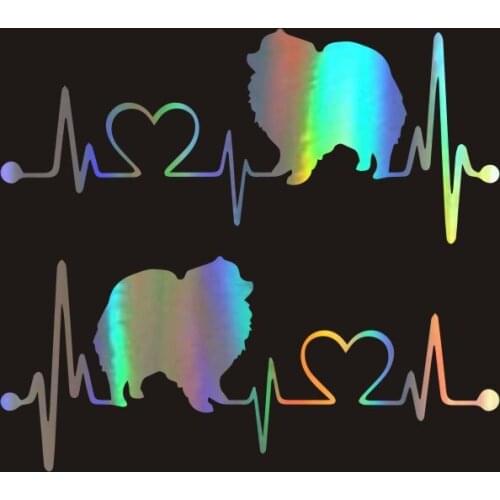 Fashion Pomeranian Heartbeat Dog Car Stickers Reflective Vinyl Decal Car Styling Bumper Decoration Black/Silver 17.8cmX7.6cm