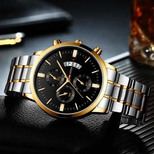 2021 Hot Mens Stainless Steel Room Gold Waterproof Calendar Quartz Watch Business Leisure Students Spell More Than One Watch