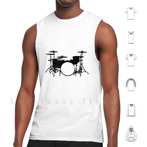 Drum Kit Tank Tops Vest Sleeveless Drum Kit Set Cymbals Bass Snare Tom Tom Silhouette Percussion Musical Instrument