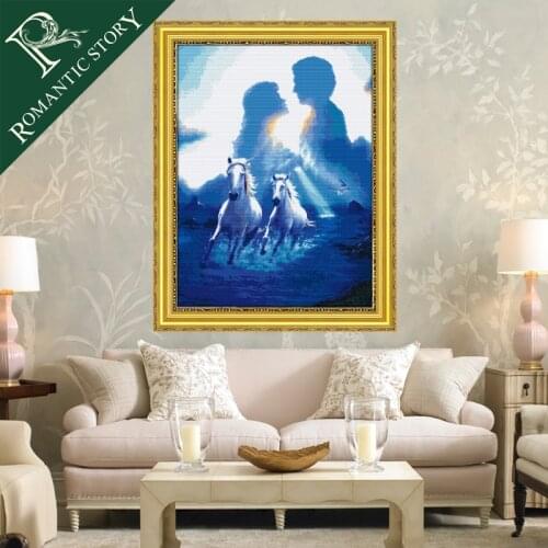 Romantic Story White Horse in Sky Lover Pattern Cross Stitch Needlework DIY Printing Cross-Stitch Set For Embroidery Kits