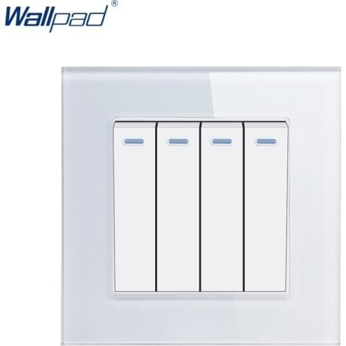 4 Gang 1 Way Fluorescent Light Wallpad Crystal Glass 110V-250V EU UK 4 Gang 1 Way On/Off Light Push Button Wall Switch