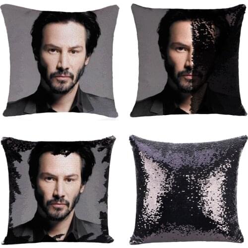 Keanu Reeves Cushion Cover with Sequins Super Shining Reversible Color Changing Pillow Cover 40x40cm Home Car Decoraion