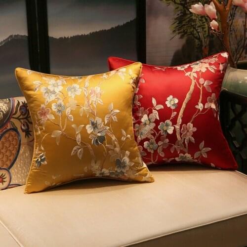 Classical Embroidered Roses Cushion Cover Chinese Style Pure Color Flower Waist Pillow Cases Sofa Home Decoration Pillowcover