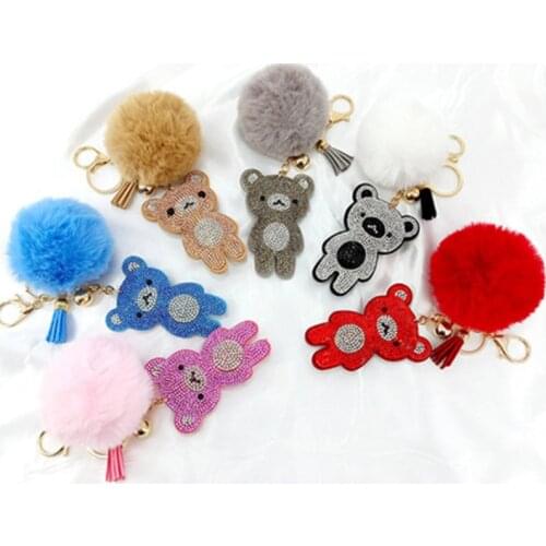 New Plush Ball Hot Rhinestone Cute Bear Hair Ball Keychain Creative Small Gift Mobile Phone School Bag Car Pendant Keychain